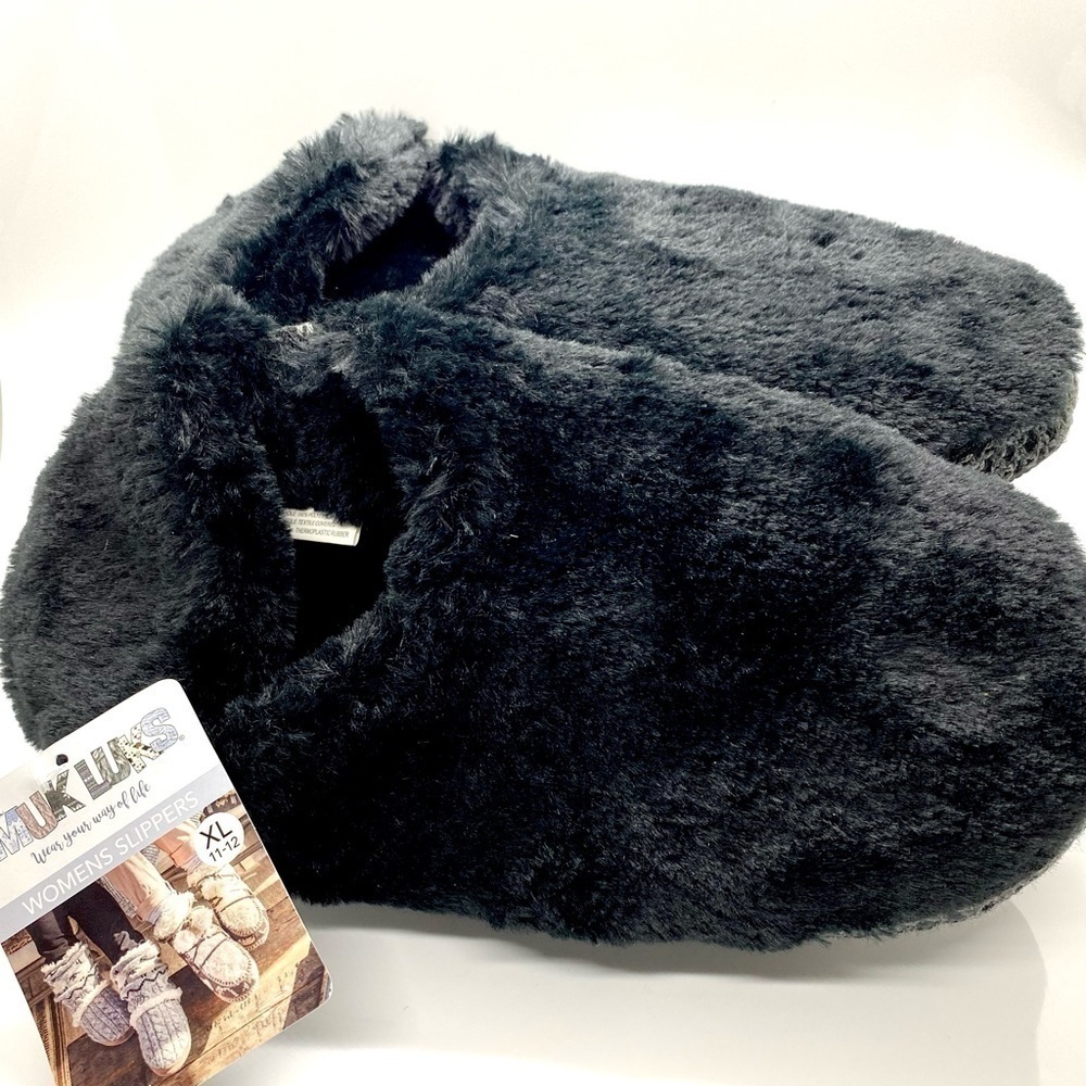 black Plush Furry Slippers XL 10-11 - Picture 3 of 11